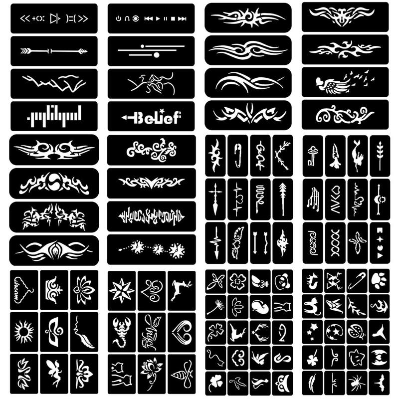 Henna Tattoo Stencils Kit, 12 Sheets Temporary Tattoos Stencils, DIY Body Art Tattoos for Women & Men, Body Makeup Accessories