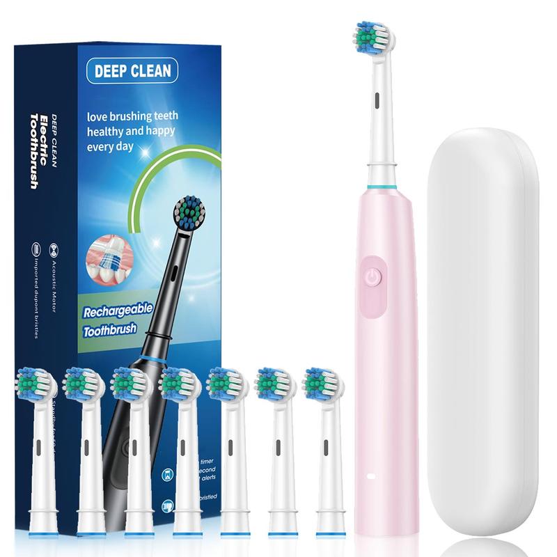 Rechargeable Electric Toothbrush Set, 1 Set Portable Electric Toothbrush with 8 Replacement Brush Head & Travel Case, Oral Care Toothbrush for Adults