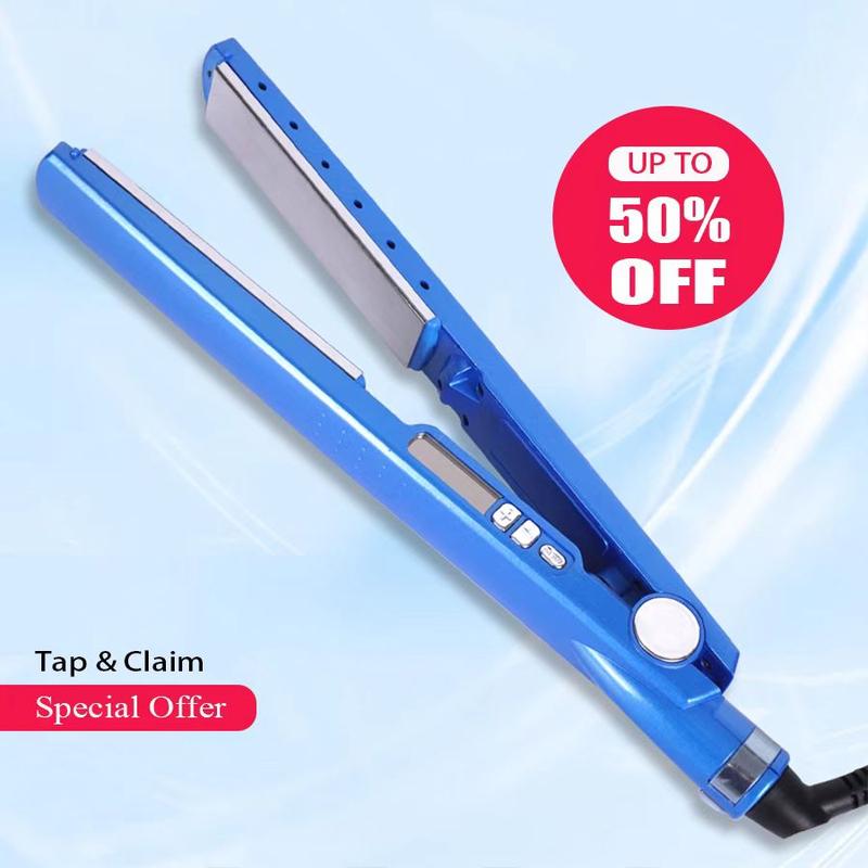 YMUB Ceramic Flat Iron, Flat Iron For A Smooth Finish, Ceramic Floating Plates,Quick Heat Up,Iron Blue