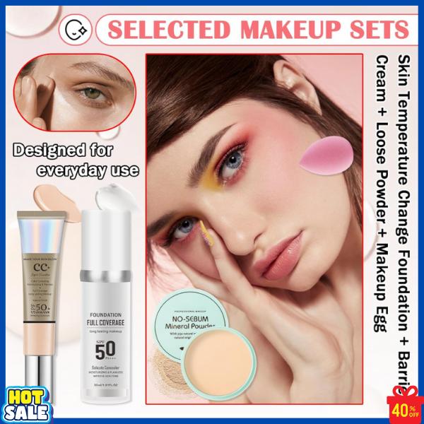 Color Changing Liquid Foundation & CC Cream Makeup Set with Makeup Sponge - Cosmetic, Concealer