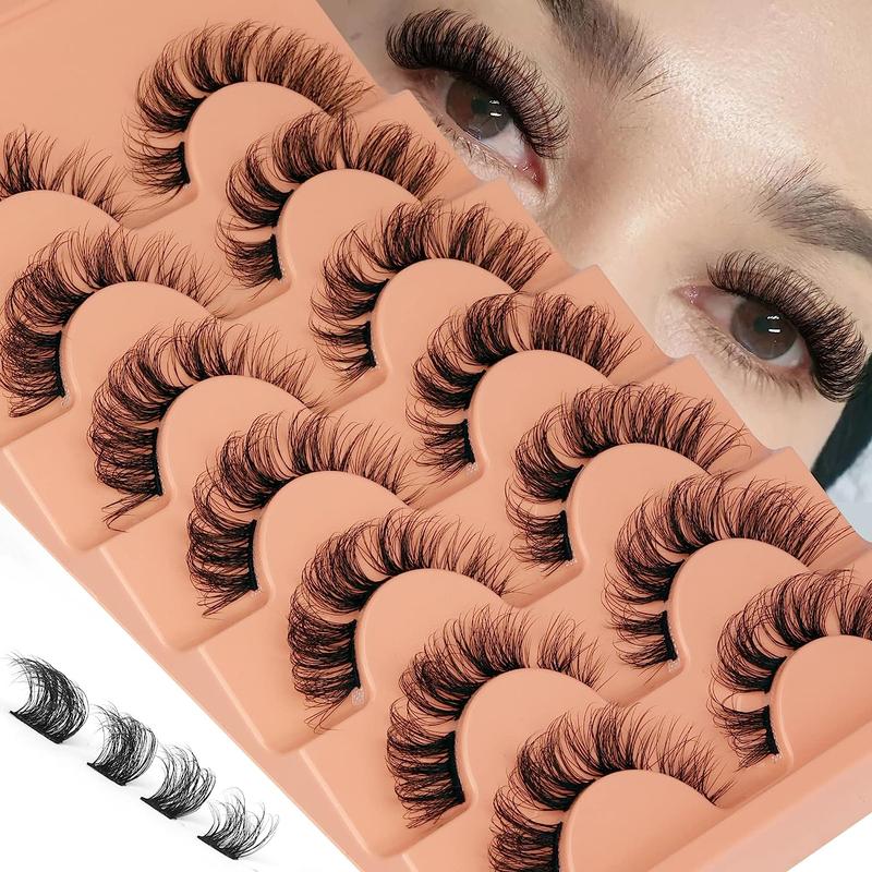 Fluffy False Eyelashes, 7 Pairs Wispy Faux Cluster Lashes, Natural Curling Eye Makeup Strip Lashes for Women & Girls Eye Makeup Enhancement