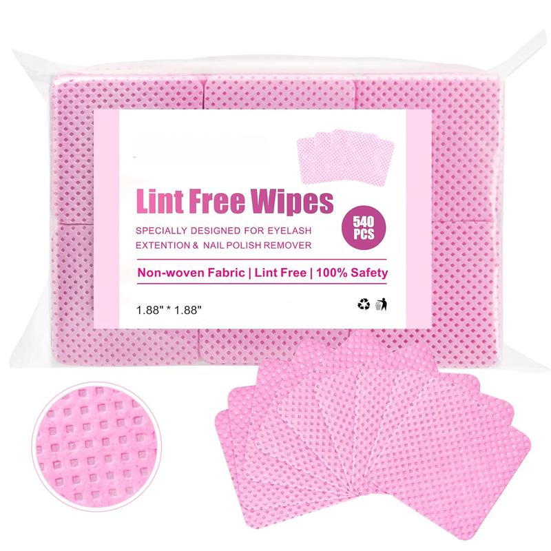 540 PCS Lint Free Nail Wipes, Eyelash Extension Glue Wipes, Super Absorbent Soft Non-woven Fabric Nail Polish Remover Wipes, Cleaning Pad Cloth for Lash Extension Supplies & Nail Polish Bottle(Pink)