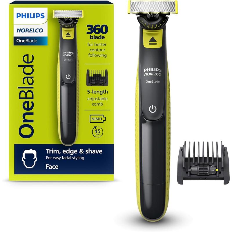 Philips Norelco OneBlade 360 Face, Hybrid Electric Beard Trimmer and Shaver with 5-in-1 Face Stubble Comb, Frustration Free Packaging, QP2724 90