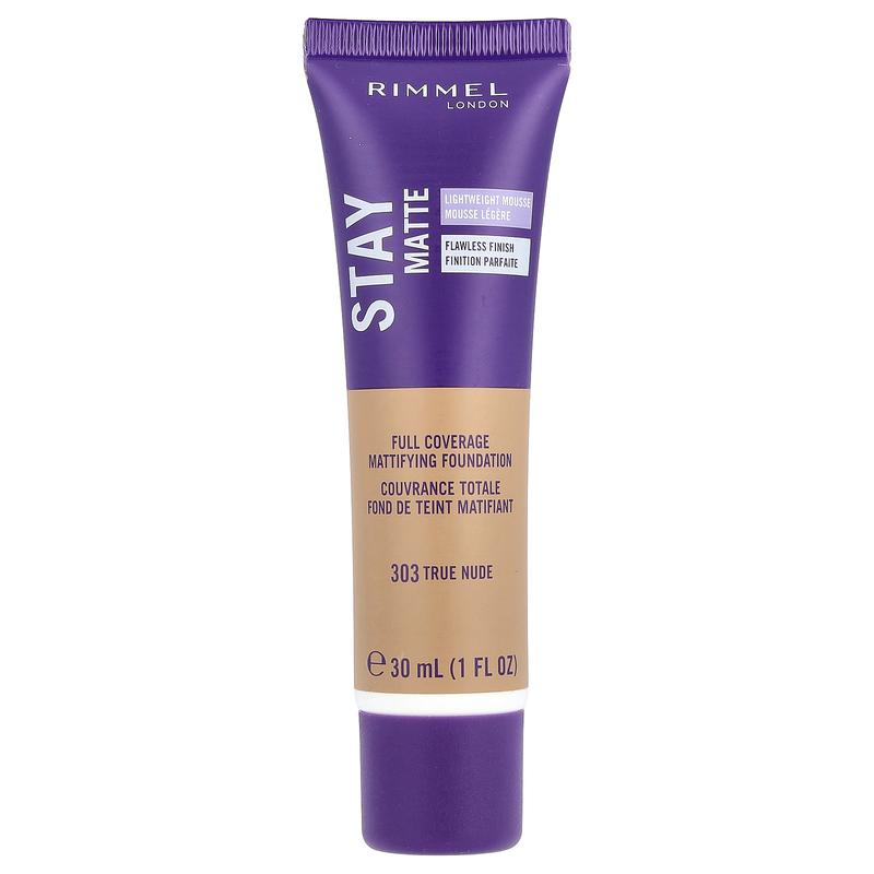 Rimmel London Stay Matte, Full Coverage Mattifying Foundation, 303 True Nude, 1 fl oz (30 ml)