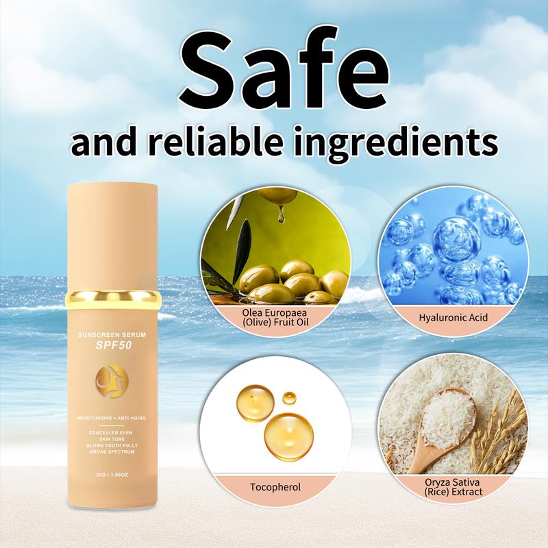 4-in-1 liquid foundation, non-greasy, facial sun protection, skin enhancement, color change, moisturizing, hydrating, whitening, natural looking, waterproof, sweatproof, all skin types