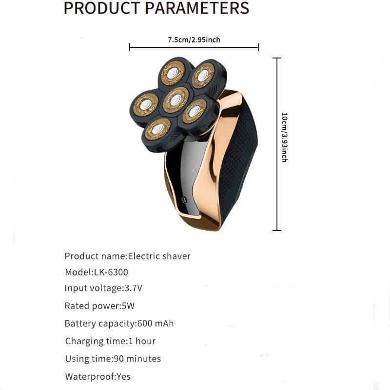 Electric Shaver Kit, 1 Set Rechargeable 6D Rotary Shaver with Type-C Charging Cable, Waterproof Detachable Head Shavers for Bald Men, Wet & Dry Use Grooming Kit
