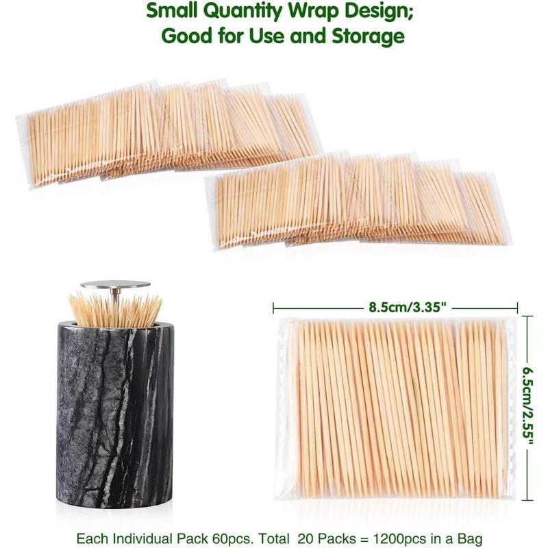 2mm Thick Premium Bamboo Wood Toothpicks 1200 Counts in 20 Small Packs Bulk Round Sturdy Tooth Picks for Teeth Clean Kitchen Appetizers Travel Portable Disposable