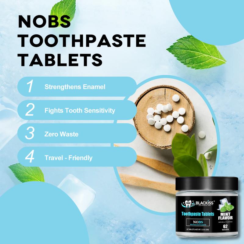 Blackiss NOBS Toothpaste Tablets - Nano Hydroxyapatite, Flouride Free, Eco & Travel Friendly - Remineralize with NHA(62 Tablets Per Bottle) Oral Radiant