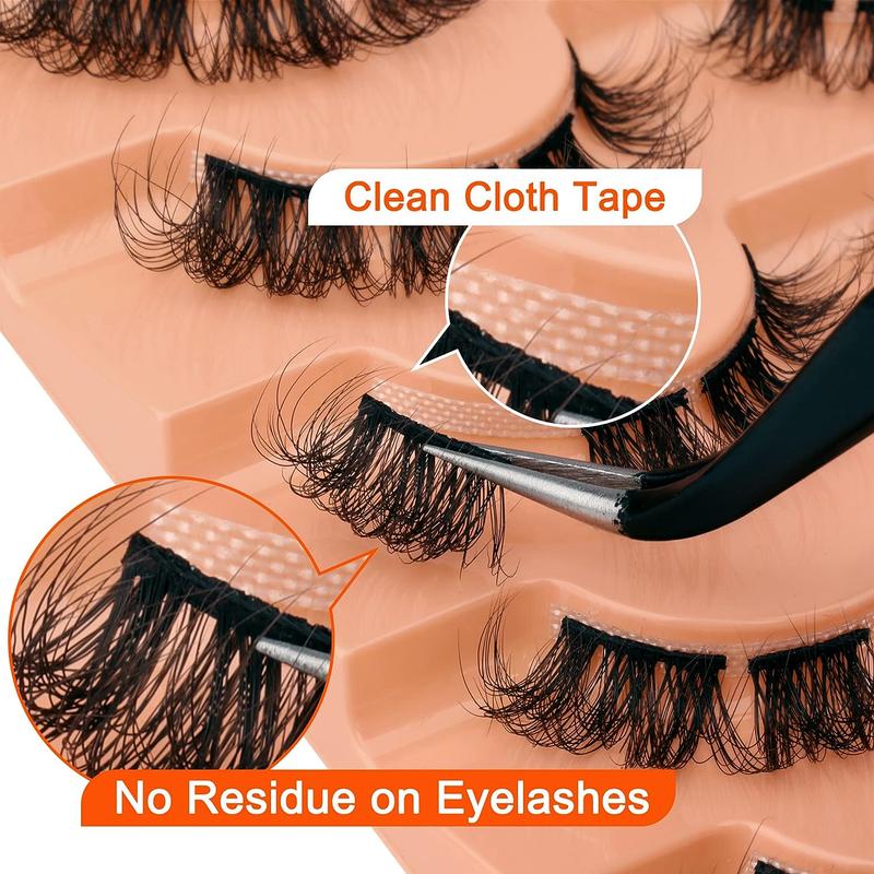 Fluffy False Eyelashes, 7 Pairs Wispy Faux Cluster Lashes, Natural Curling Eye Makeup Strip Lashes for Women & Girls Eye Makeup Enhancement