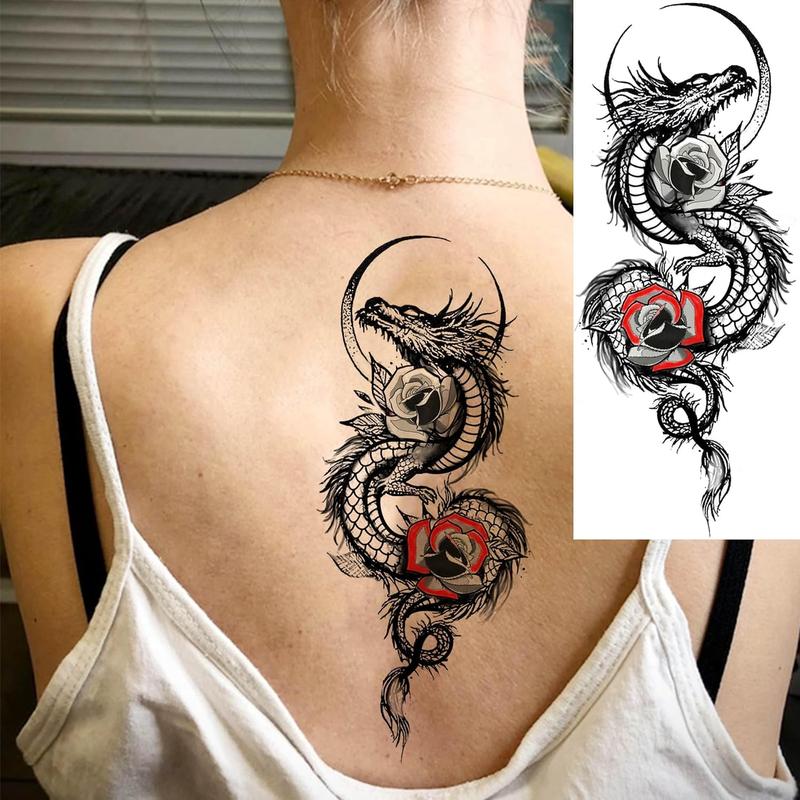 8 Sheets Cool Dragon Temporary Tattoos For Men Women Adults, Black Realistic Dragon  Sticker Half Arm Sleeve, Waterproof Tribal Totem  Tattoos That Look Real and Long Lasting Set Kit