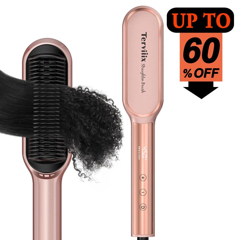 Terviiix Frizz Buster Ionic Hair Straightening Brush - Smooth Hair in Seconds, 450°F in 20S, 13 Heat Settings Adjustable