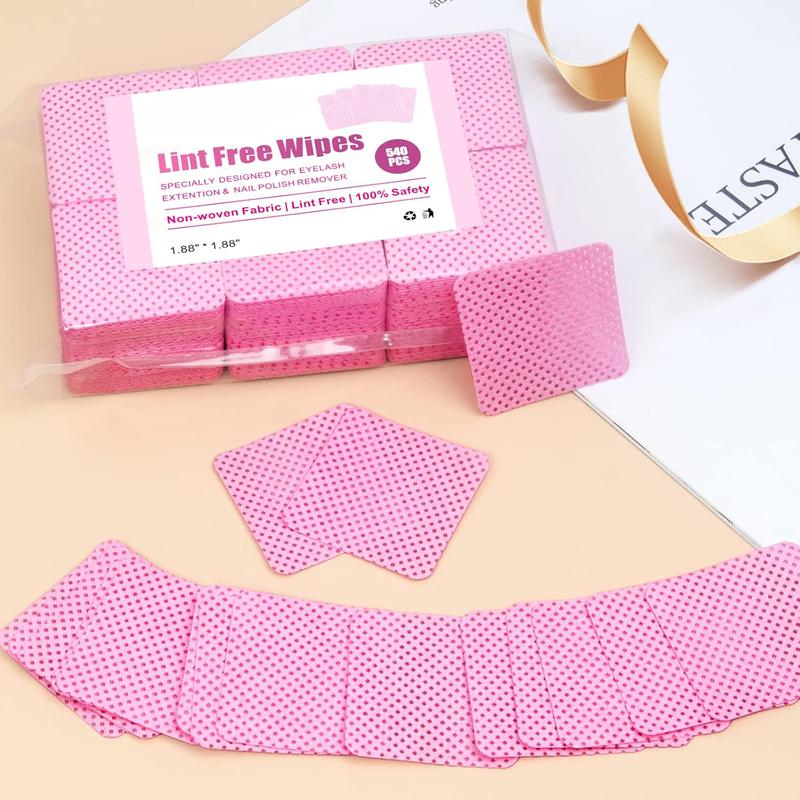 540 PCS Lint Free Nail Wipes, Eyelash Extension Glue Wipes, Super Absorbent Soft Non-woven Fabric Nail Polish Remover Wipes, Cleaning Pad Cloth for Lash Extension Supplies & Nail Polish Bottle(Pink)