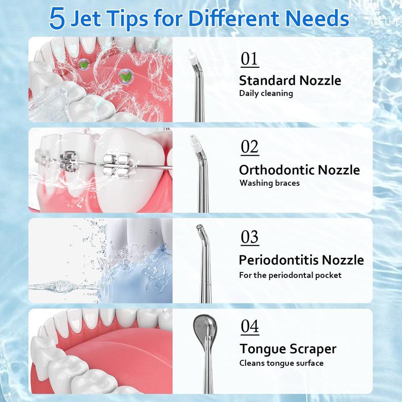 Water Dental Flosser Pick for Teeth 5 Modes Cordless Portable Teeth Cleaner Electric Oral Irrigator 300 ML Tank 5 Jet Tips IPX7 Waterproof Waterflosser Flossing Cleaning Picks for Home and Travel