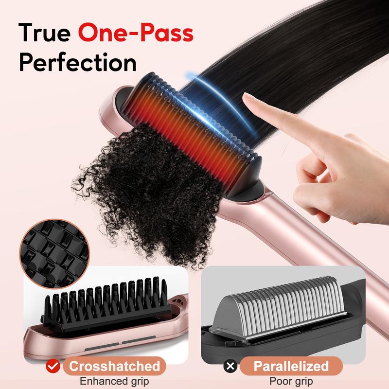 Terviiix Frizz Buster Ionic Hair Straightening Brush - Smooth Hair in Seconds, 450°F in 20S, 13 Heat Settings Adjustable