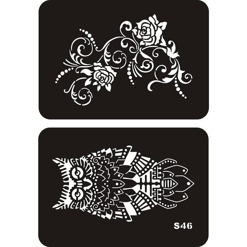 6 Sheets Temporary Tattoo Stencils, 34pcs Animal Tiger Wolf Totem Patterns Henna Tattoo Stencil Kit Temporary Glitter Airbrush Tattoo Stencils Arabian Tattoo Stickers for Face Body Paint Art