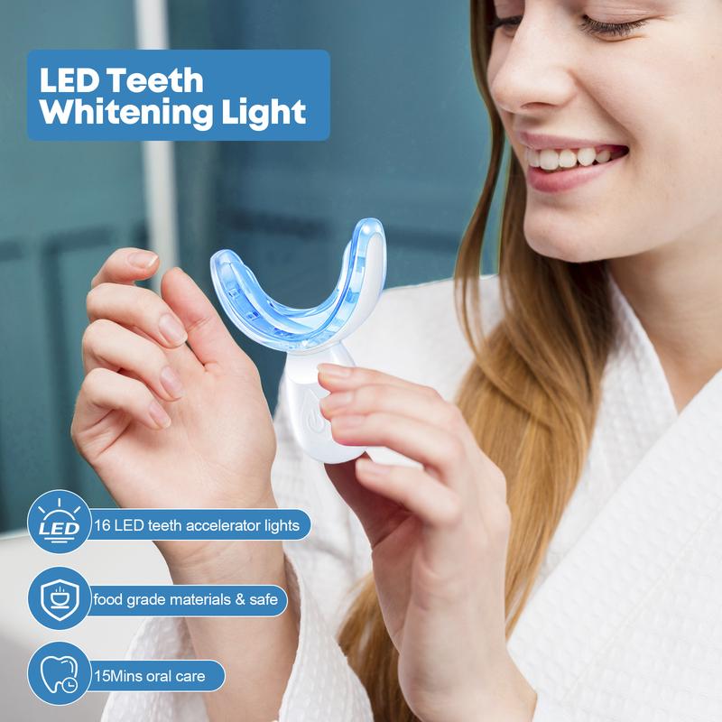 16 LED Oral Teeth Brightening Kit, Rechargeable Whitening Tool with 3 Teeth Brighten Gel for Sensitive Gum, Remove Stains from Coffee Smoking, Gift