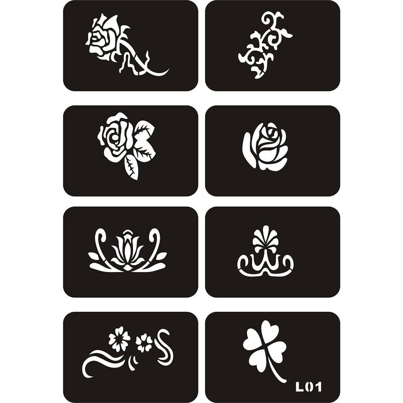 6 Sheets Temporary Tattoo Stencils, 34pcs Animal Tiger Wolf Totem Patterns Henna Tattoo Stencil Kit Temporary Glitter Airbrush Tattoo Stencils Arabian Tattoo Stickers for Face Body Paint Art