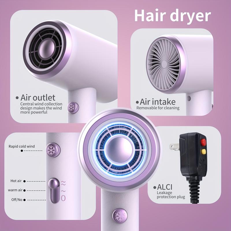 Efficient Ion Hair Dryer, Fast Drying Low Noise Hair Dryer with 1 One Concentrated Air Outlet and 1 One Diffuser Accessories, Suitable for Family Salon Travel, Light and Quiet, Holiday Gifts