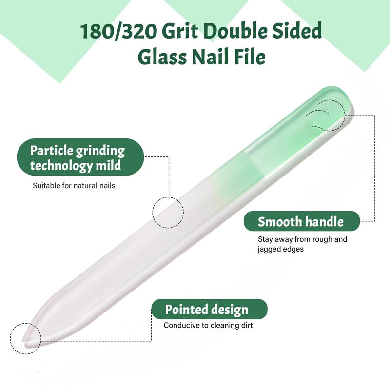 Czech Glass Nail File - Smooth and Precise Finish for Manicure and Pedicure Nail Care Case - Women Girls Gifts, Light Green