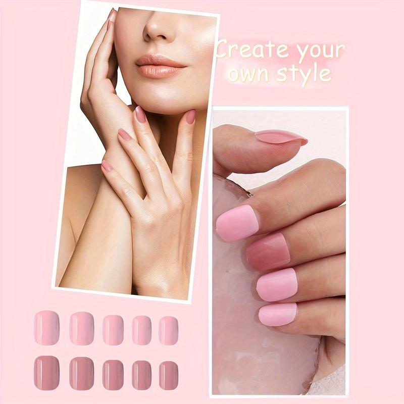 Solid Color Short Square Fake Nails Kit, 576pcs box Removable Full Cover Press on Nail, Reusable Nail Art Kit for Women & Girls