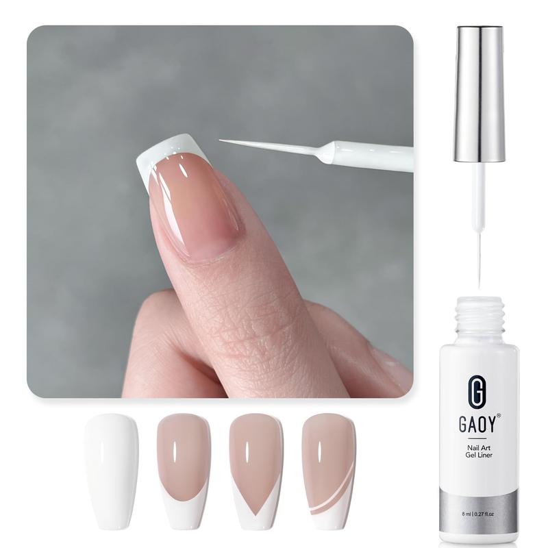 GAOY White Swirl Gel Nail Polish Art Liner, 8ml Classic Colors for Nail Paint Design with Thin Brush DIY French Manicure and Pedicure at Home