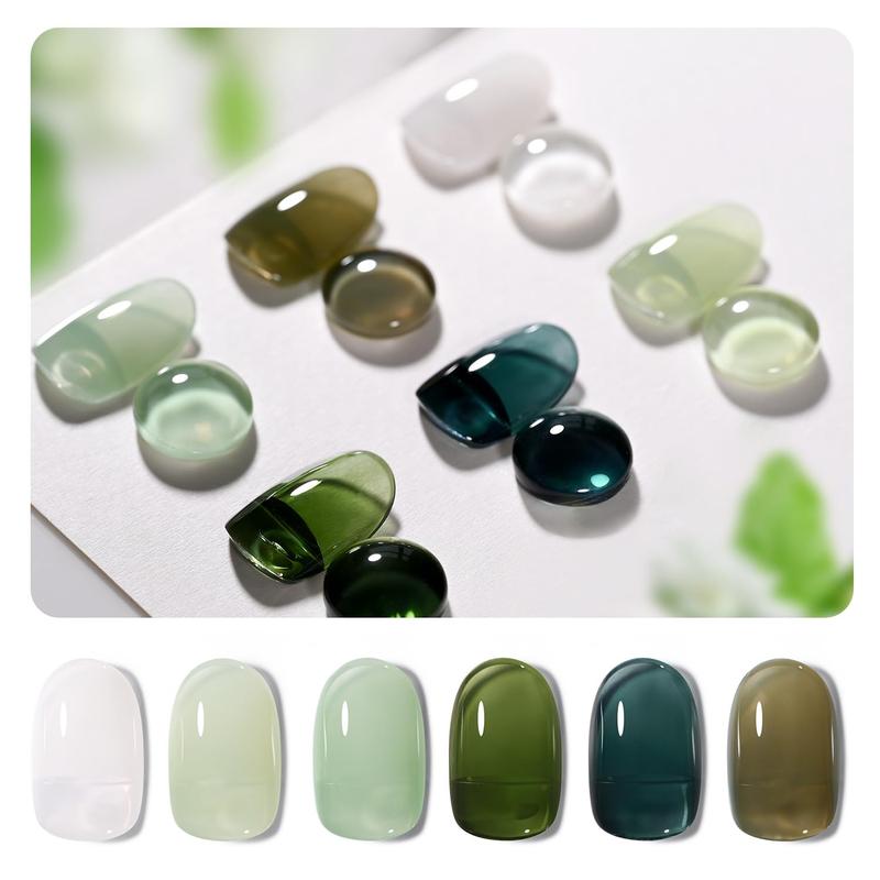 GAOY Jelly Green White Gel Nail Polish Set, 6 Transparent Colors Sheer Gel Nail Kit for Salon Gel Manicure and Nail Art DIY at Home