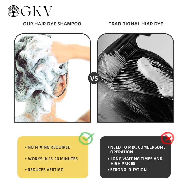 GKV Black Hair Dye Shampoo Set Instant 3 in 1 +99.99% Grey Coverage - Herbal Ingredients