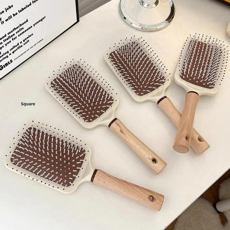 Multifunctional Cushion Hair Brush, 1 Count Wooden & Silicone Ultra-soft Long Hand Hair Comb for Both Personal Use & Barber Use, Christmas Gift