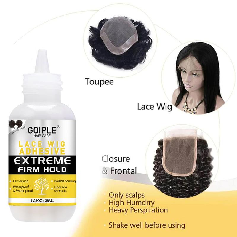 Wig Glue Kit with Lace Front Glue, Remover, Elastic Band, Wig Caps, Edge Control, Hair Wax Stick, and Edge Brush - 9 Count Set