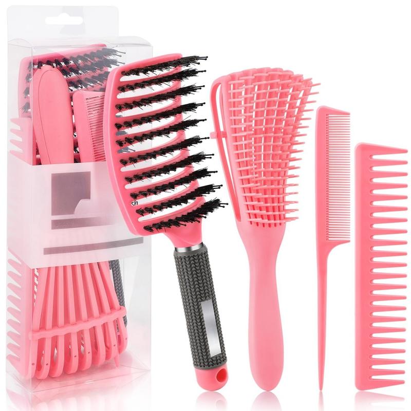 4 count(3+1) Curly Hair Brush Set, Wet or Dry, Detangling with Spray Bottle, Wide Comb, Other Style 4 counts for 3 4ABC with Wide Tooth Comb