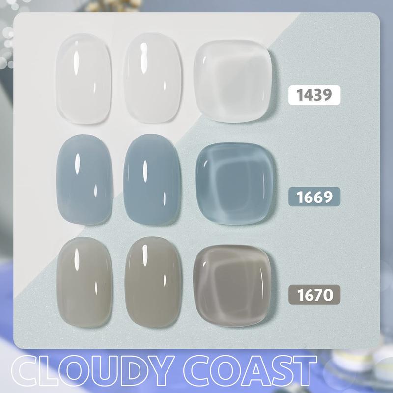 GAOY Gel Nail Polish Kit, 3 Colors 16ml Jelly Nude Milky White Blue Gray, Sheer Soak Off UV Gel Polish Set - Cloudy Coast