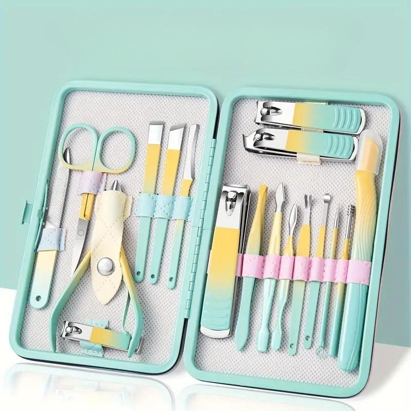 Gradient Color Nail Clipper Set, 1 Set Portable Manicure Pedicure Tool with Storage Case, Professional Manicure & Pedicure Tool for Home & Travel