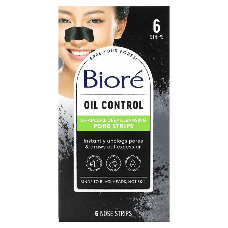 Biore Deep Cleansing Pore Strips, Charcoal, 6 Nose Strips