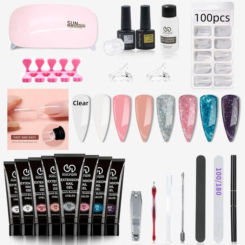 Long-lasting Poly Gel Nail Extension Kit, 1 Set LED UV Hard Fiber Gel For Nail Retouching And Extension, Home Nails Art