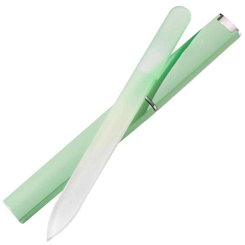 Czech Glass Nail File - Smooth and Precise Finish for Manicure and Pedicure Nail Care Case - Women Girls Gifts, Light Green