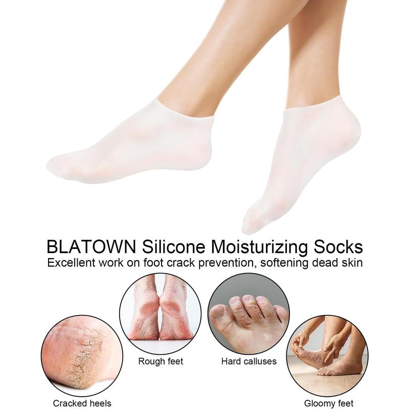 Gorgeous 2 Pairs of Silicone Moisturizing Glove Socks Set! These Anti Slip Soft Spa Gel Socks are amazing for Softening Feet with Dry Cracked Skin. Ideal for Women's Spa Pedicure Socks, softening both Foot and Hand.