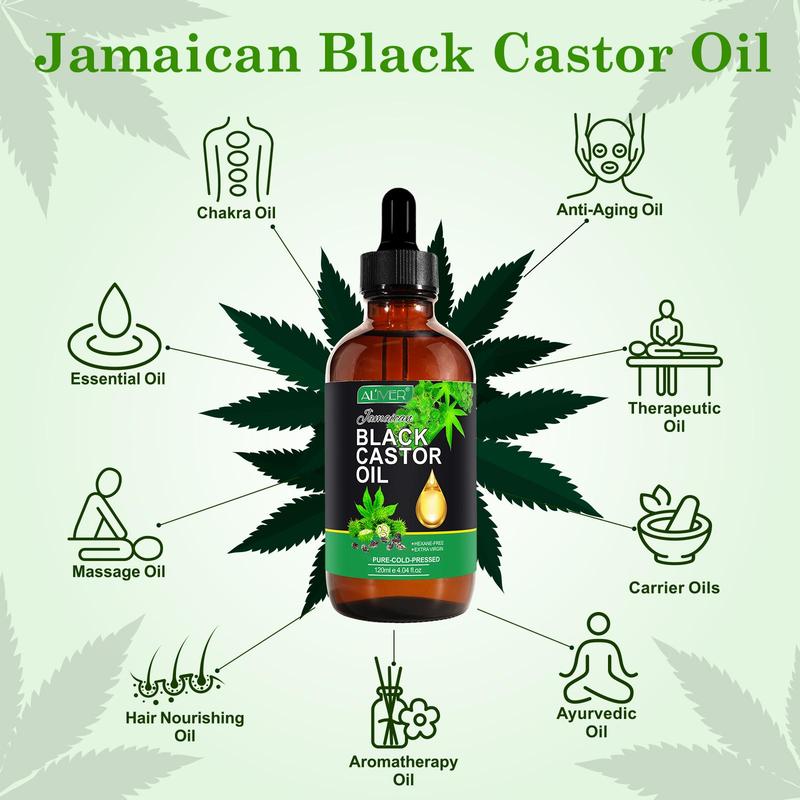 Aliver Jamaican Black Castor Oil, Castor Oil Organic Cold Pressed Unrefined (120ml）