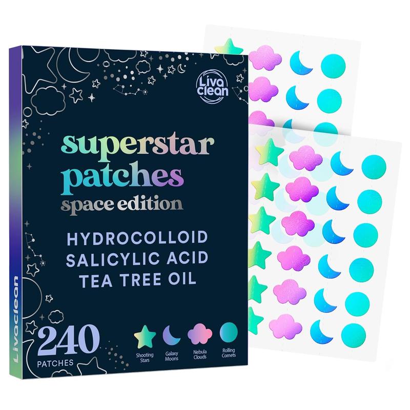 LivaClean 240 CT Holographic Cute Acne Patches - Space Edition w Salicylic Acid & Tea Tree Oil for Face Acne Patches All Skin Types Paraben Free Skincare Pimple Gentle Hydrocolloid Pore Redness Skin Repair