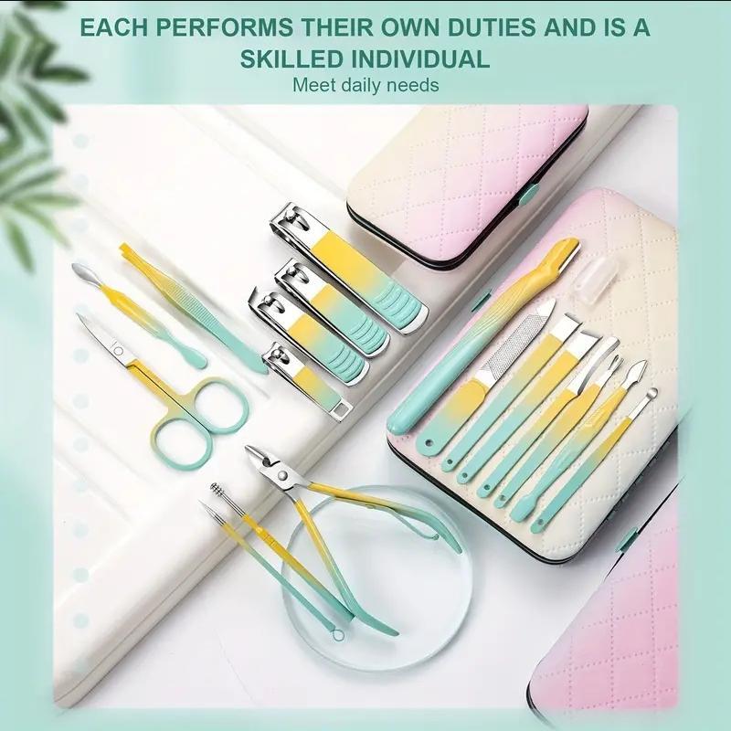 Gradient Color Nail Clipper Set, 1 Set Portable Manicure Pedicure Tool with Storage Case, Professional Manicure & Pedicure Tool for Home & Travel