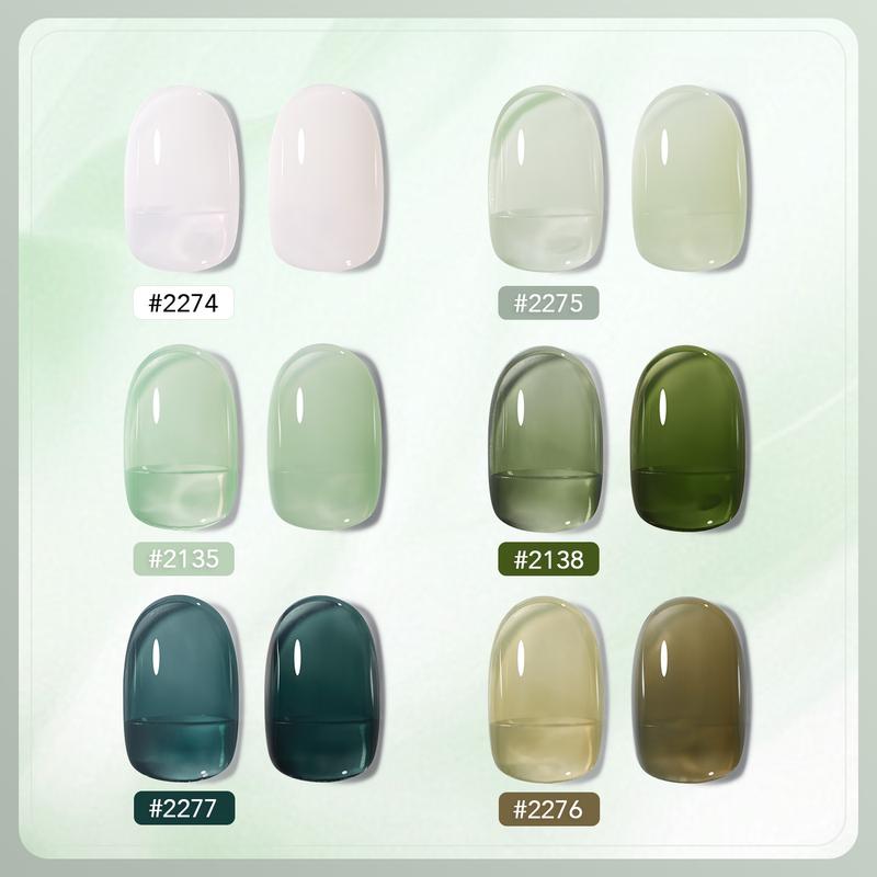 GAOY Jelly Green White Gel Nail Polish Set, 6 Transparent Colors Sheer Gel Nail Kit for Salon Gel Manicure and Nail Art DIY at Home