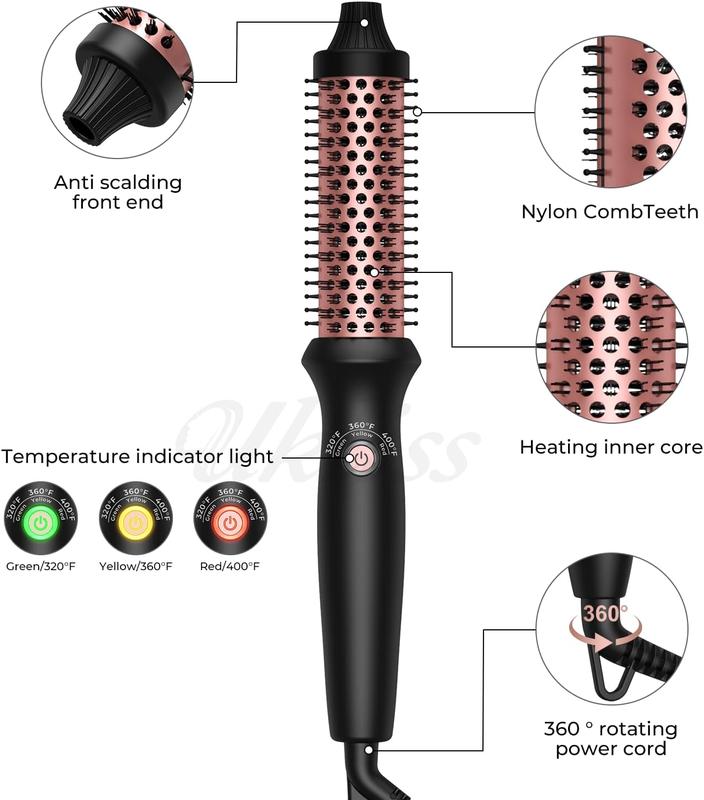 Thermal Brush,1.25 in Curling Brush Curling Iron Heated Curling Brush Volumizing Brush,Ceramic Tourmaline Ionic Curling Comb 110-240V Travel Curling Iron with Brush, LCD Display, Heated Round Brush