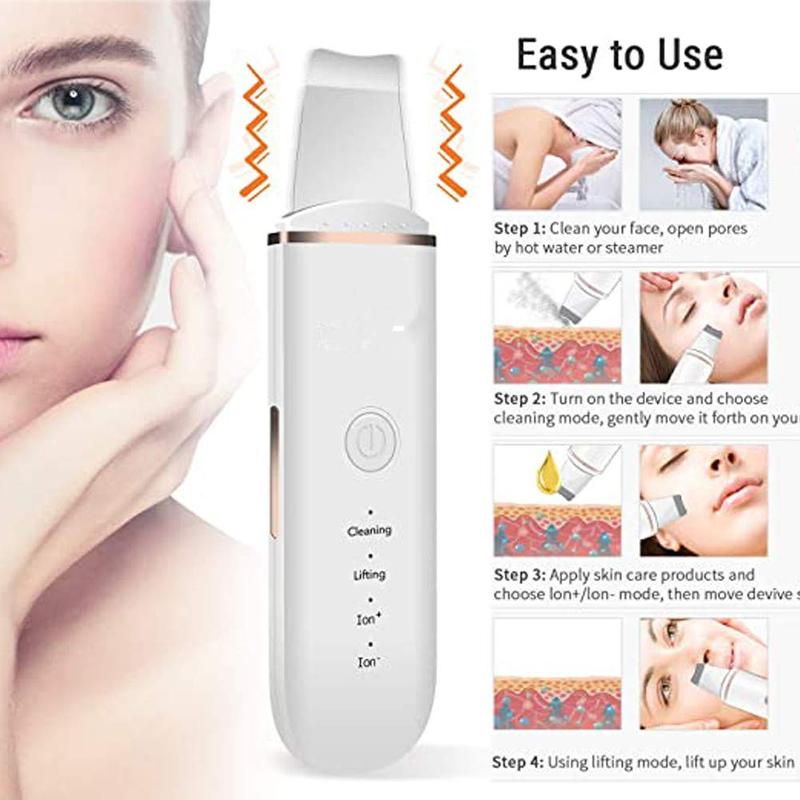 USB Rechargeable Ultrasonic Facial Cleansing Device, High Frequency Vibration Massage Facial Cleanser, Professional Facial Skin Care Tool for Women