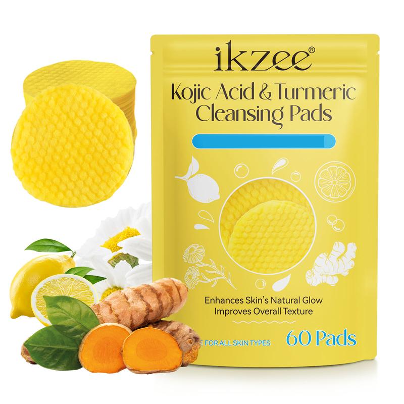 Ikzee Kojic Acid & Turmeric Cleansing Pads - Cleansing & Exfoliating & Hydration For Face - 60 Pads - Skincare