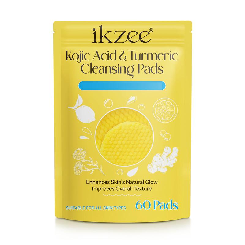 Ikzee Kojic Acid & Turmeric Cleansing Pads - Cleansing & Exfoliating & Hydration For Face - 60 Pads - Skincare