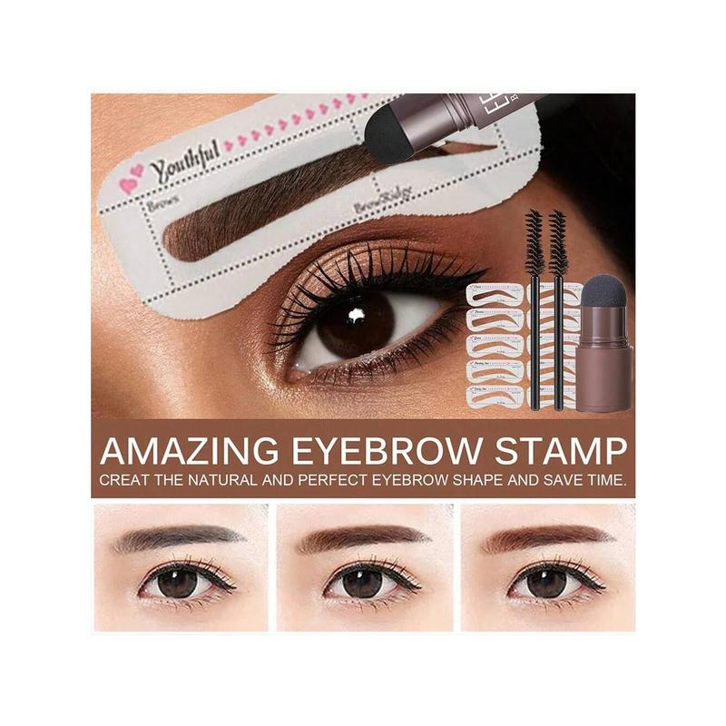 Eyebrow stencils  kit（DARK BROWN） Powder beginners, Brow Stencil  Kit is long-lasting, smudge-proof and waterproof, Eyebrow Stamp & 10 Eyebrow Stencils & 2 Brushes 10 reusable brow shape stencils for perfect  shapes Makeup Eyebrow Powder Cosmetic Smooth