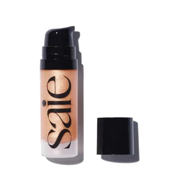 Saie Mini Glowy Super Gel Lightweight Illuminator - Luminizer + Makeup Primer for Glowing Skin - Enriched with Vitamin C + Hydrating Squalane Oil - Wear Alone or Under Makeup - Sunglow (0.5 oz)