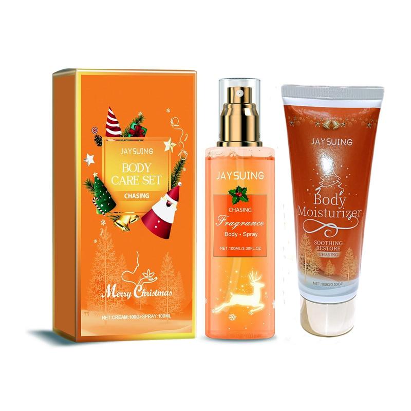 Christmas Themed Body Care Set, 1 Box Long Lasting Fragrance Body Lotion & Body Spray, Body Care Set for Women & Men