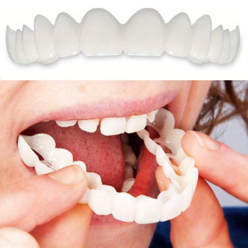 4-Pack Comfortable Flexible Disposable Tooth Sockets - Soft White Simulation Teeth Veneer for Upper and Lower Teeth, Suitable for Both Men and Women, Easy to Use and Remove