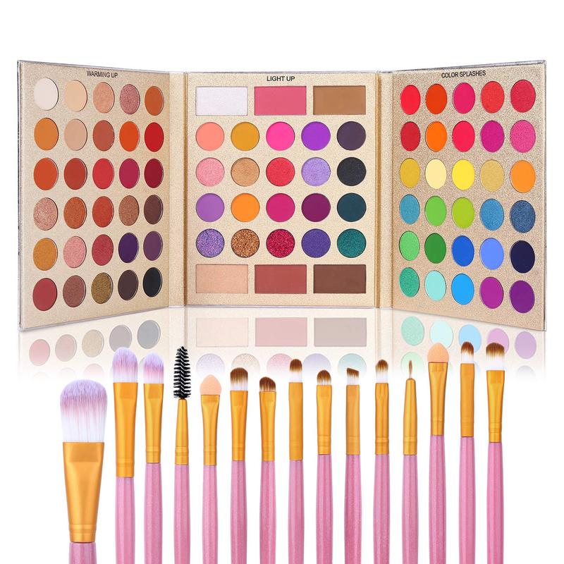 UCANBE Pretty All Set - Professional 86-Color Eyeshadow Palette & 15-Piece Brush Set: Matte, Glitter, Waterproof, Long-Lasting, Highly Pigmented with Contour, Blush, and Highlighter