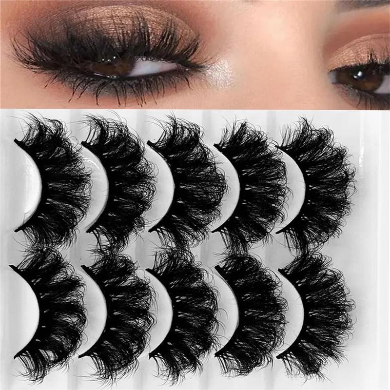 Fluffy False Eyelashes, 5 Pairs Natural Curling Wispy Faux Cluster Lashes, Volumized False Eyelashes for Women and Girls Eye Makeup Enhancement, Christmas Gift